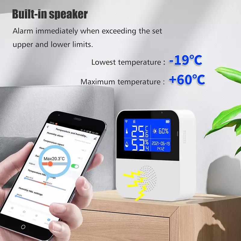 Tuya-温度および湿度センサー,外部温度計,LCDディスプレイ,屋内ハイフン,スマートライフアプリ,1m, 3m