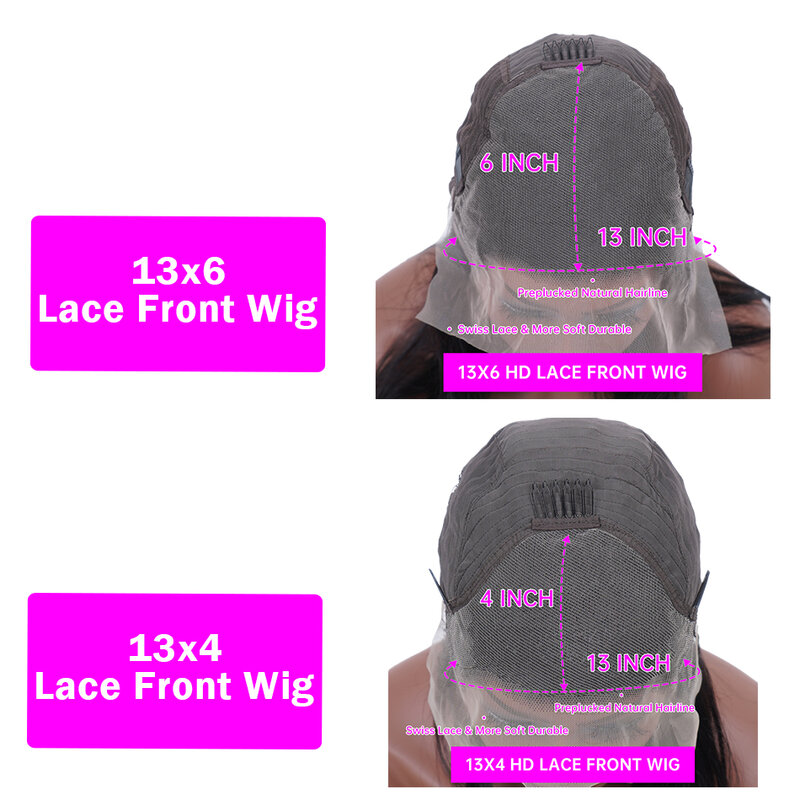 Perucas dianteiras do laço transparentes HD retas para mulheres, cabelo humano brasileiro, cabelo pré-arrancado, 13x6, 13x4