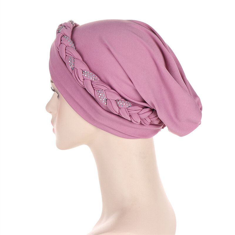 Muslim Women Inner Caps Braided Bandanas Hijab Comfort Fashion Turban Hat Colorful Cross Knot Chemo Hats Head Wearing Turbante