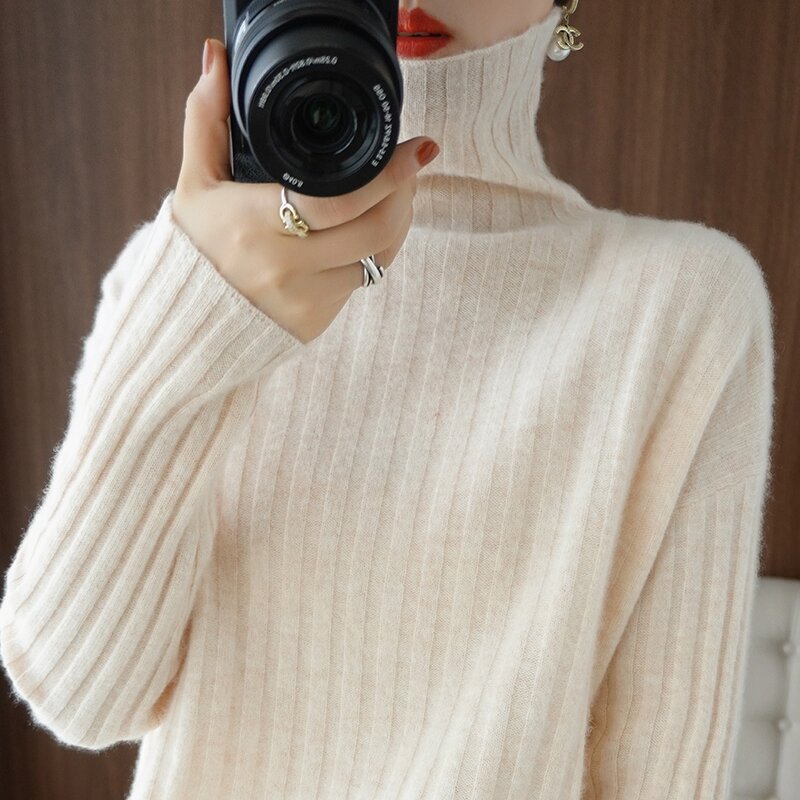 Свитер из чистой шерсти, Женский трикотажный пуловер с ворсом на плечах, повседневный однотонный кашемировый свитер на осень и зиму