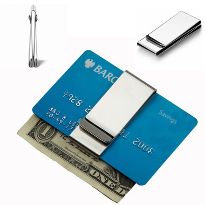 Dwustronna metalowy portfel klips do kart i pieniędzy kredytowa ze stali nierdzewnej srebrna cienka gotówka klip na pieniądze zacisk torebka męska ID klips do kartek