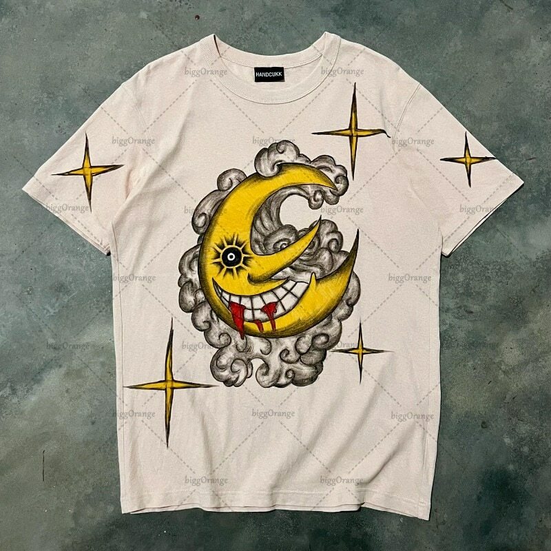 Camiseta grande com estampa de anime com gola redonda masculina e feminina, manga curta, retrô, solta, casual, moda de rua, marca, Y2K