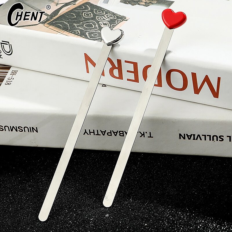 Metal Love Bookmark Hardware Heart Bookmark Peach Heart Stainless Steel Paint Bookmark