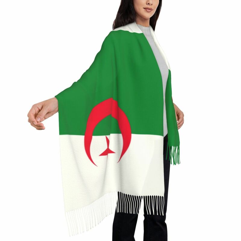 ผู้หญิงขนาดใหญ่แอลจีเรียธงผ้าพันคอผู้หญิงฤดูหนาวหนาอบอุ่นพู่กัน Shawl Wrap ผ้าพันคอ