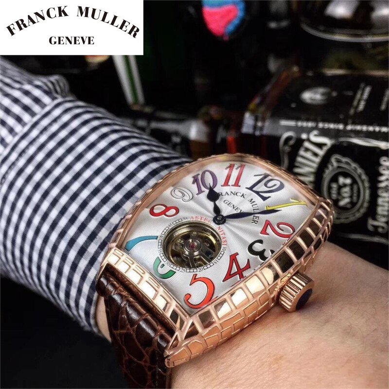 2023 فرانك مولر ساعات رجالي التلقائي الميكانيكية ساعة اليد توربيون الرياضة ساعة جلدية عادية الأعمال الفاخرة ساعة الرجال