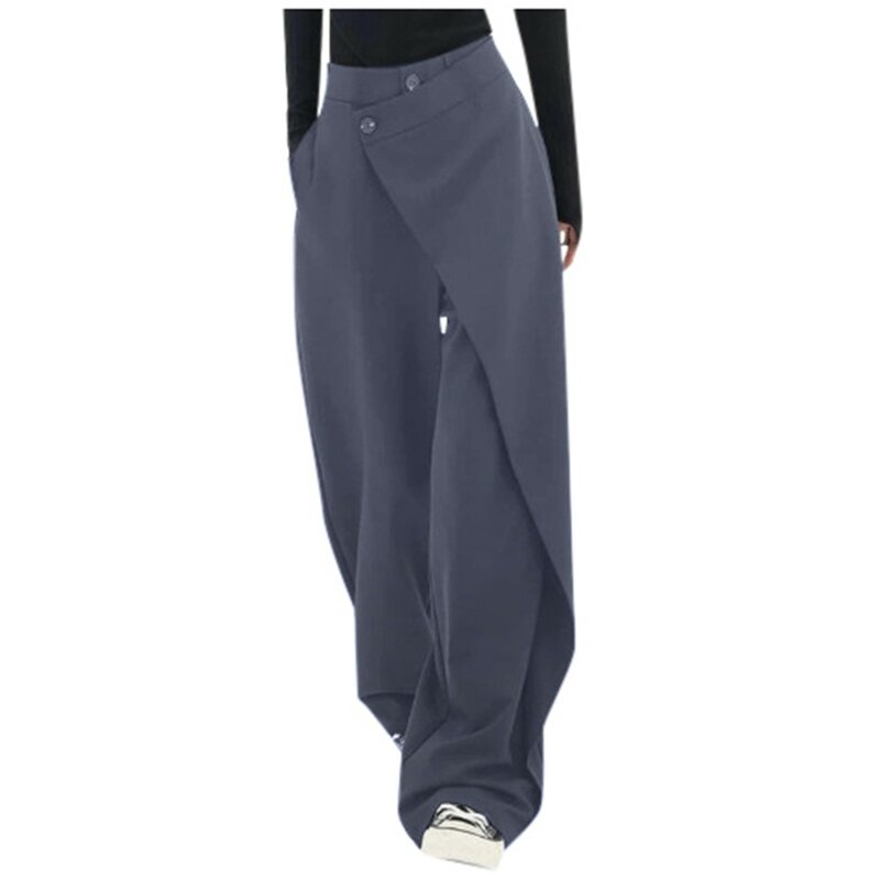 Женские Асимметричные широкие брюки Y2K с высокой талией, летние модные повседневные однотонные свободные прямые брюки в стиле Харадзюку, уличная одежда 2024