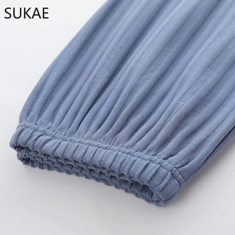 SUKAE-Conjunto de pijama de algodón de imitación para hombre, ropa de dormir con cuello redondo, pantalones cortos, informal
