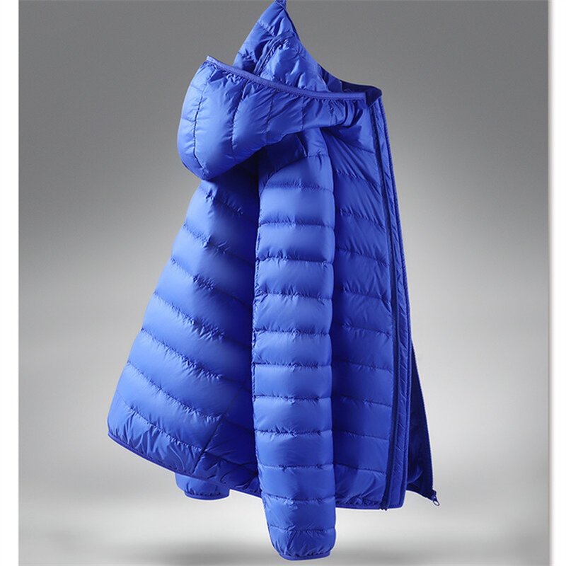 Casaco fino e ultraleve com capuz masculino, casaco curto, à prova de vento, outwear quente, cor sólida, exterior, inverno, plus size