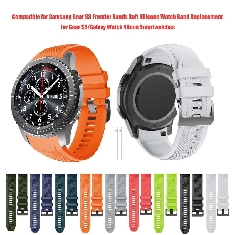 Correia de substituição de silicone para relógio inteligente, 22mm, apto para Samsung Gear S3, Frontier, Gear S3, Galaxy Watch, 46mm