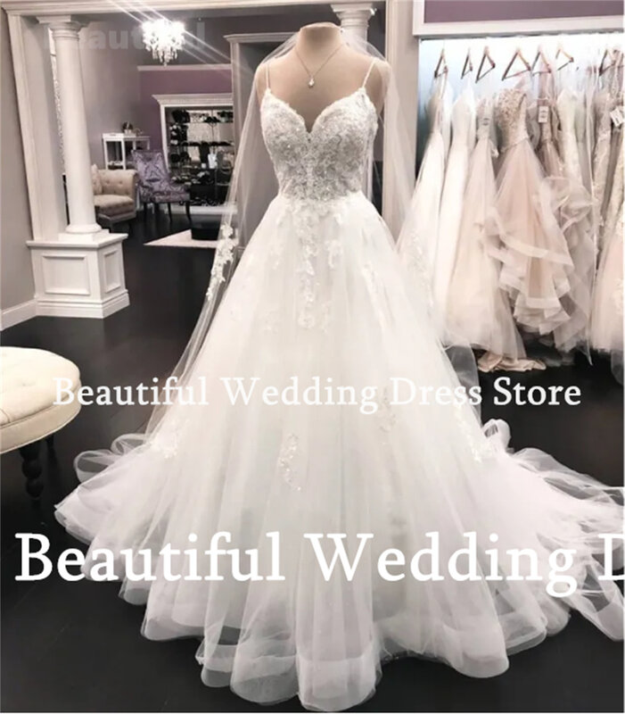 Vestidos de novia 2024 Women Wedding Dress Spaghetti Straps Lace Appliques A-Line Floor-Length Bridal Gown Wedding Party Dress