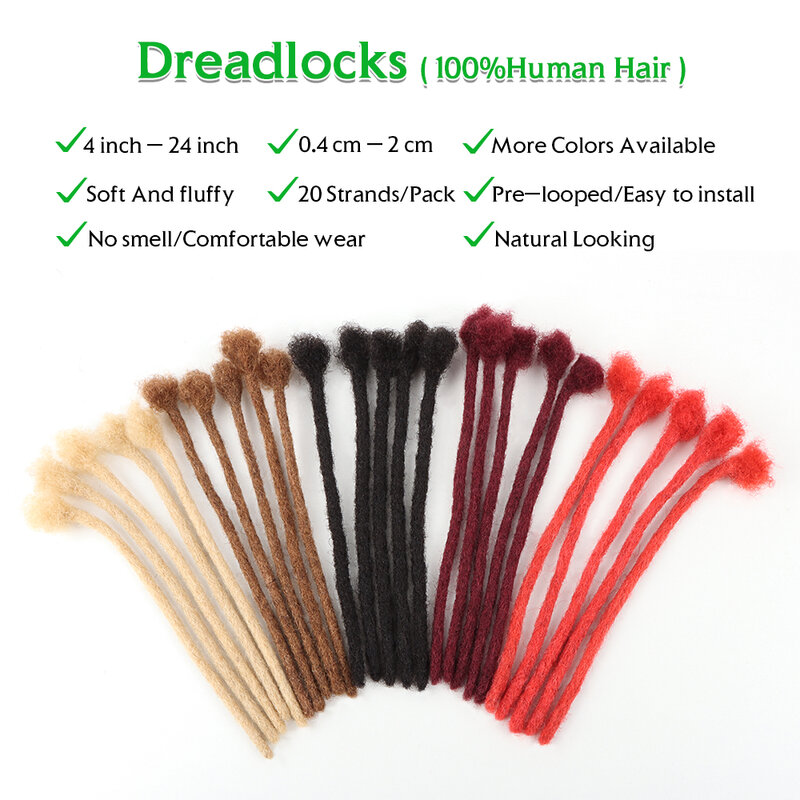 Ahvast dreads 20/40 fios 100% macio apertado natural afro kinky extensão do cabelo humano dreadlock permanente loc extensão do cabelo humano