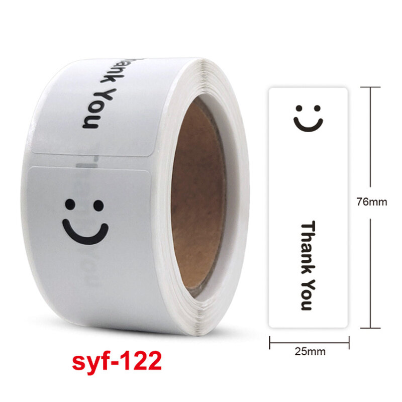 120Pcs/roll Smiling Face Black and White Thank You Rectangular Seal Sticker Gift Sticker for Homemade Packaging Decoration Label