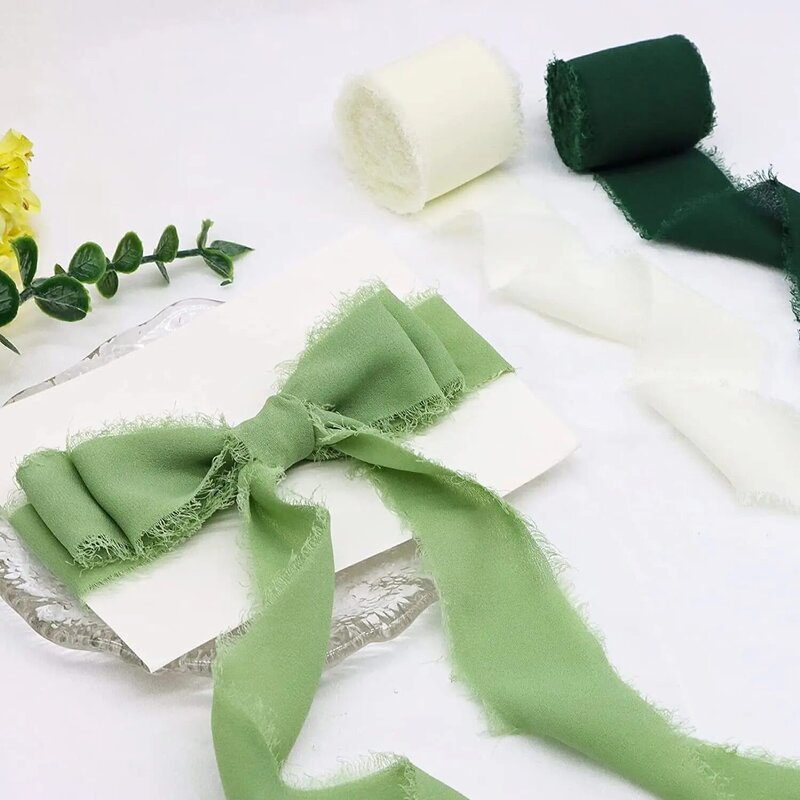 4CM*5M Handmade Frayed Edged Satin Chiffon Silk Ribbon For Wedding Invitation Wrapping Bouquets Birthday Party Decorations Gifts