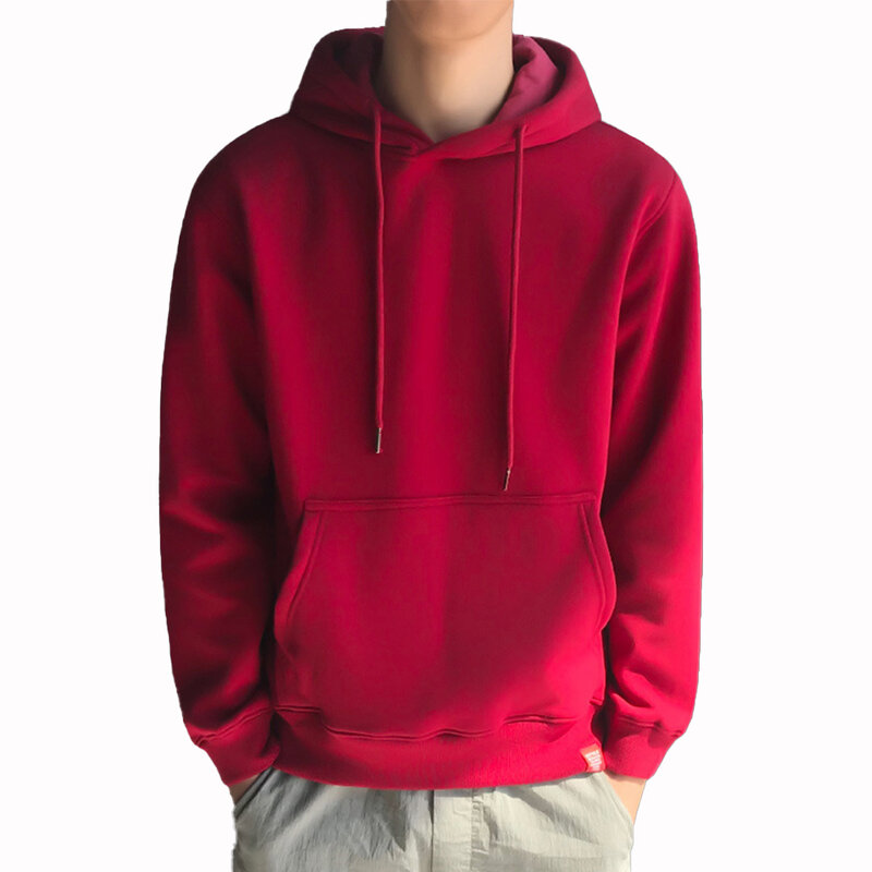Men's Thicken Hoodies Casual Daily Pullovers Hoodie Solid Color Hooded Sweatshirts Pocket Long Sleeve Jumper Men Tops
