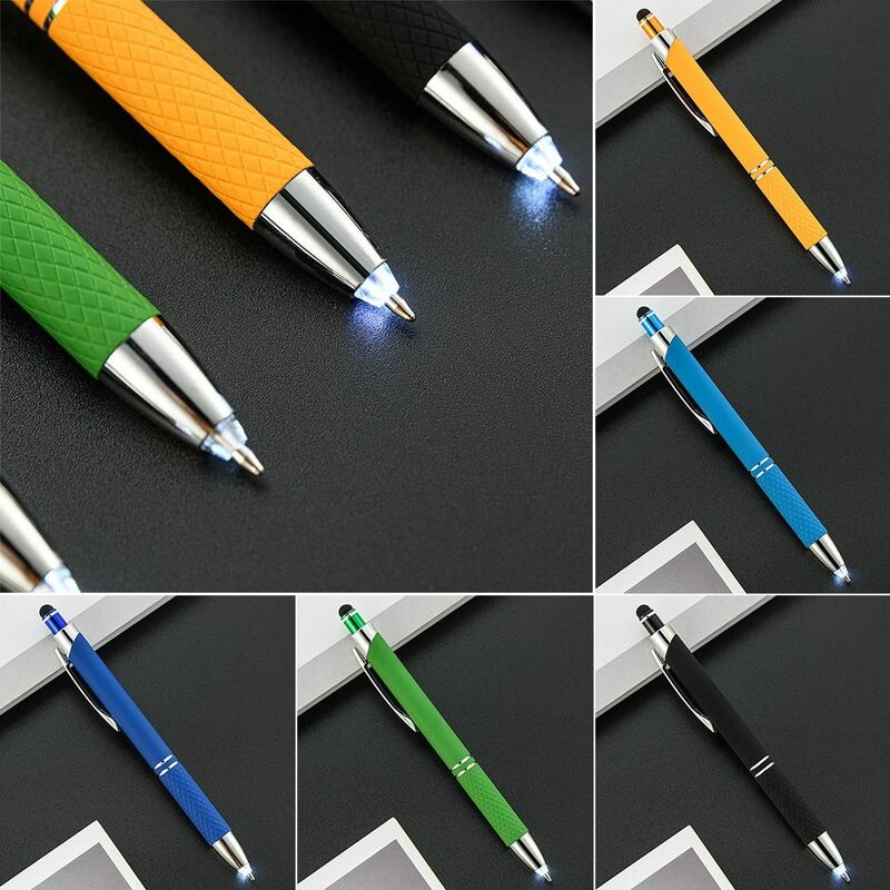 Multi-Function caneta capacitiva com luz LED, Gadgets de toque, caneta esferográfica, ferramenta ao ar livre, 3-em-1, 2pcs