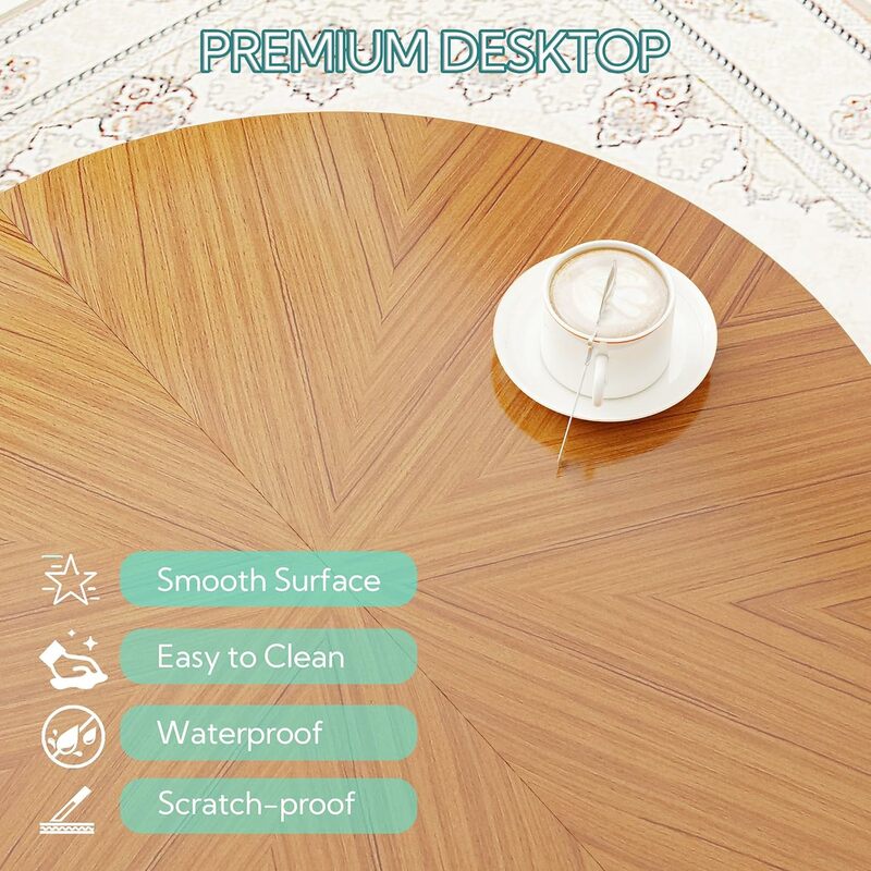 Yusong-Grande table basse ronde en bois massif de 31.7 pouces, table bohème circulaire à 2 niveaux avec rangement, pour salon et ferme