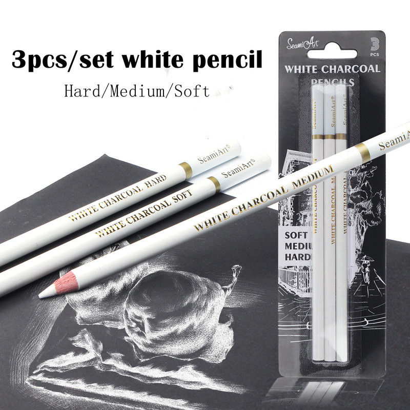 Three High-gloss Charcoal Pencil Soft Hard Highlight White Painting Professional Drawing Sketching Pen School Supplies