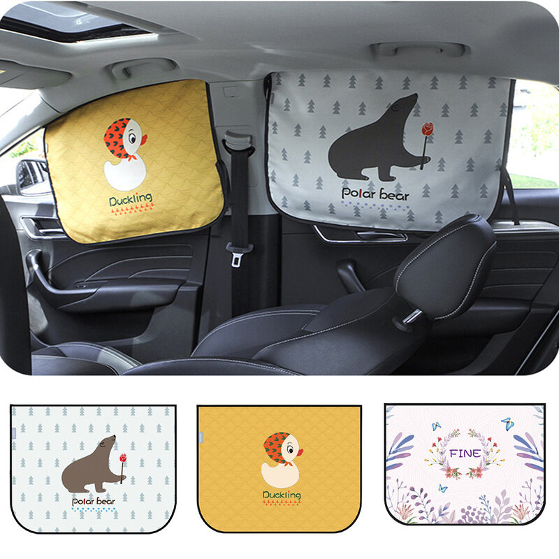 Tirai magnetik di jendela mobil, penutup kerai pelindung UV jendela samping Universal kartun untuk anak-anak bayi