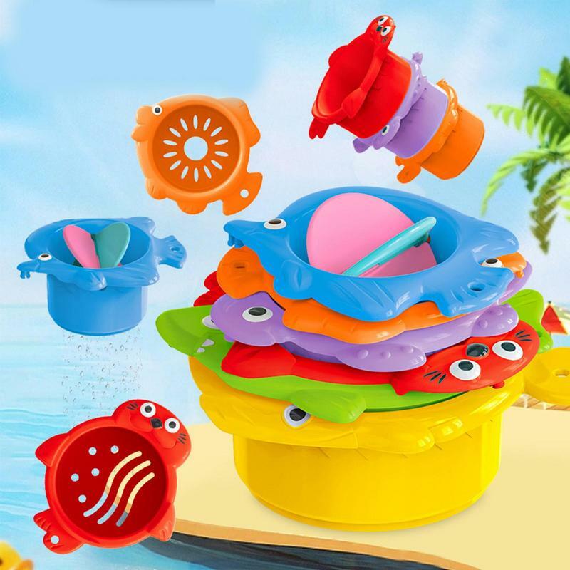 Tazas apilables para niños, clasificador de formas, juguete de apilamiento, tazas de anidación, juguete de playa divertido, juguetes de aprendizaje para niños y niñas en natación