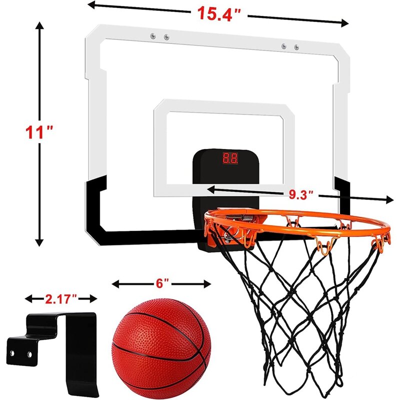 Mini panier de basket-ball d'intérieur avec tableau d'affichage électronique, cerceau de basket-ball pour adolescents et adultes, porte et mur, pièce de bureau