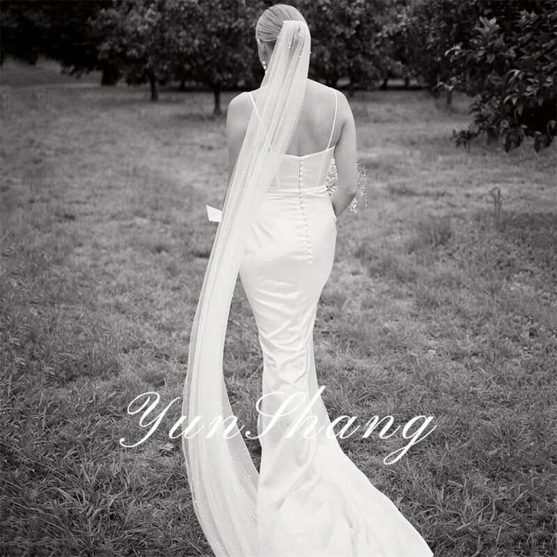 Yunshang-elegantes vestidos de noiva sereia para mulheres, costas abertas, plissado, cintas de espaguete, vestido de noiva, trem, 2022