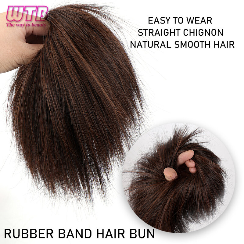 Wtb extensões de cabelo sintético bagunçado natural macio em linha reta chignons cabelo elástico scrunchies donut updo hairpieces para mulher