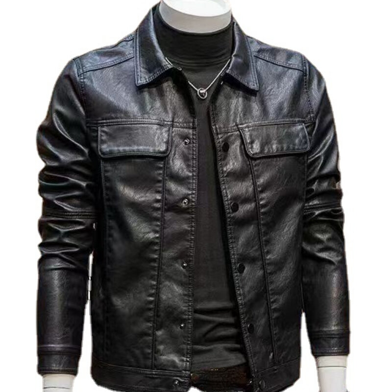 Куртка-бомбер мужская кожаная, уличная мотоциклетная куртка из искусственной кожи, ветрозащитная ветровка с длинным рукавом, винтажная одежда