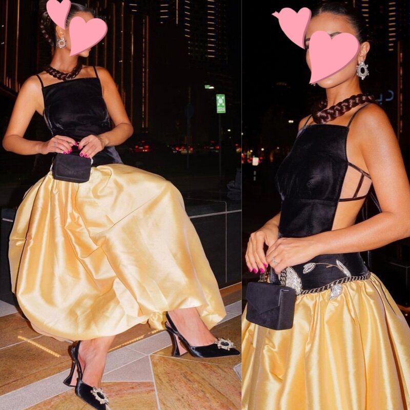 Sukienka balowa wieczorowa satynowa drapowana suknia zaręczynowa Spaghetti pasek okazje na zamówienie sukienki midi Arabia Saudyjska