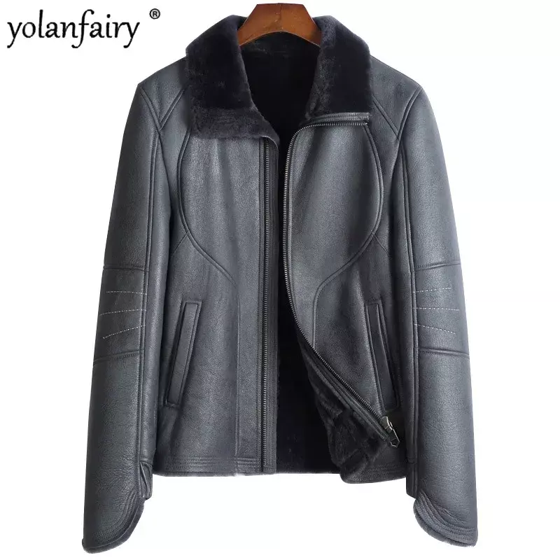 Winter Jackets for Men Natural Fur Coat Men's Original Genuine Sheep Leather and Fur Integrated Short Motorcycle Coats Fashion F