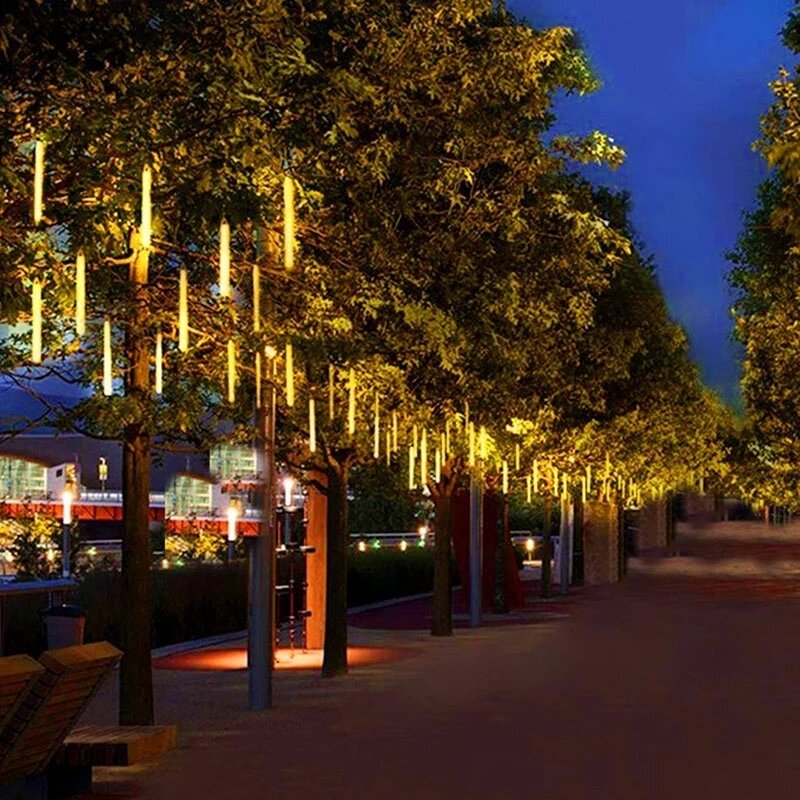 Уличные рождественские светильники «метеоритный душ», 10 трубок, 192 светодиодов, подвесные гирлянды для сада, елки, праздничная вечеринка, декоративная лампа