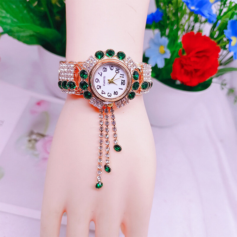 여성용 금속 팔찌 시계 포인터 타입 풀 라인석 시계, 어머니 여자 친구 생일 선물