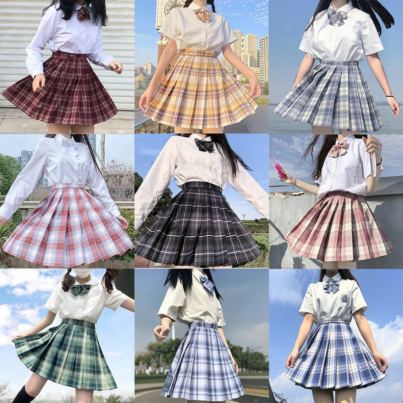 일본 JK 유니폼 플리츠 스커트, 격자 무늬 스커트 정장, 학생 유니폼