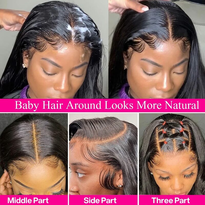 Peluca de cabello humano liso para mujeres negras, Frontal de encaje predespuntado postizo, HD, transparente, 30 pulgadas, 13x4, 180 de densidad