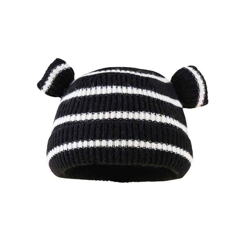 YILEEGOO dziecko dzianina w paski pluszowa czapka maluch noworodek zimowy niedźwiedź uszy ciepła czapka dla zimna pogoda