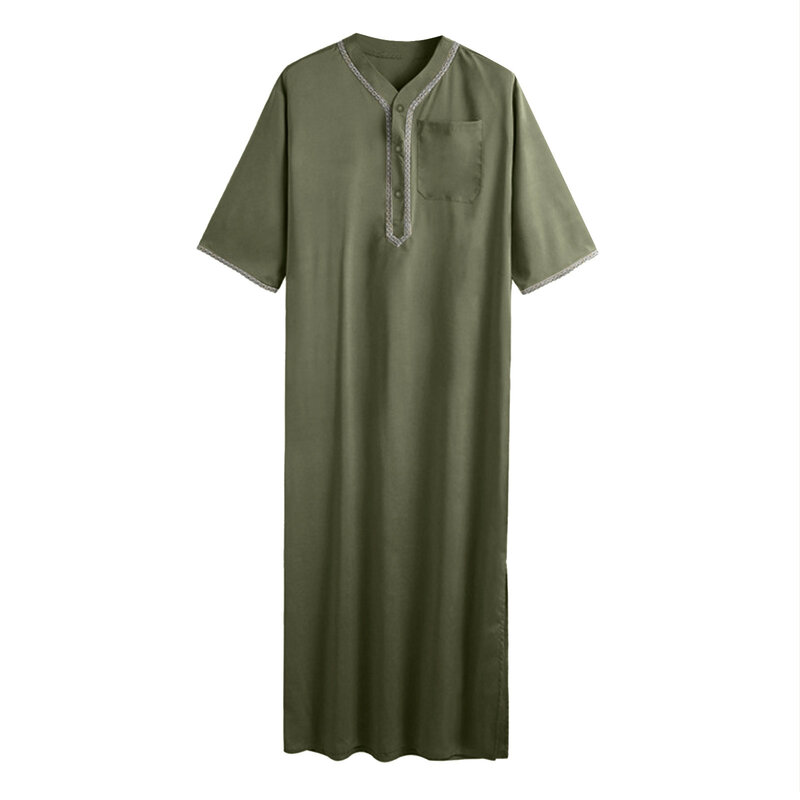 ثوب جبة إسلامي بأزرار أحادية اللون للرجال ، رداءة متوسطة ، ياقة قائمة ، قفطان إسلامي ، عباية للرجال المسلمين ، سعودية وعربية