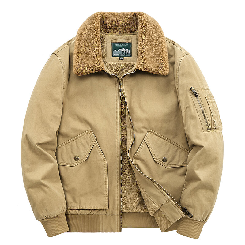 Chaqueta Bomber de invierno para hombre, chaqueta gruesa de algodón y terciopelo, informal, cálida y ajustada, para exteriores