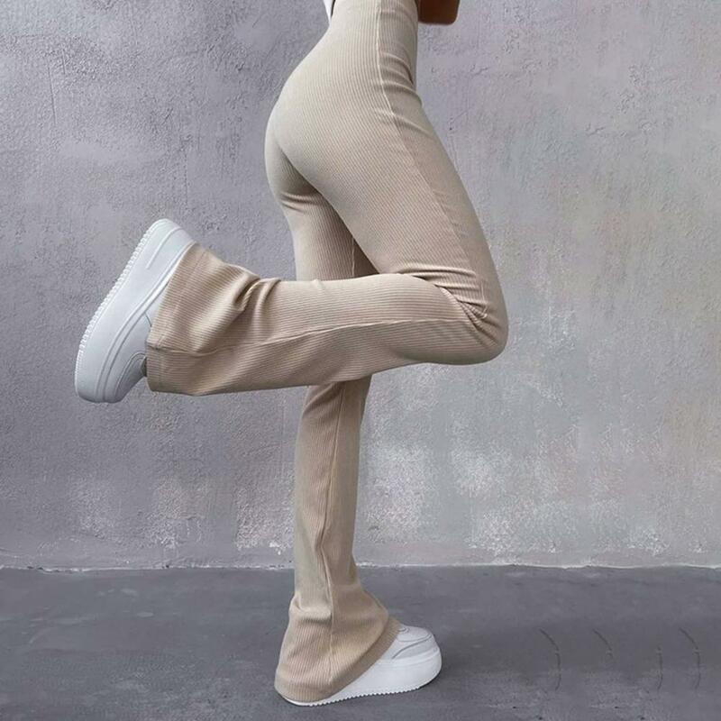 Celana Yoga wanita, celana pinggang elastis tinggi warna polos dengan Hem menyala kain hangat lembut untuk kegiatan olahraga musim dingin musim gugur