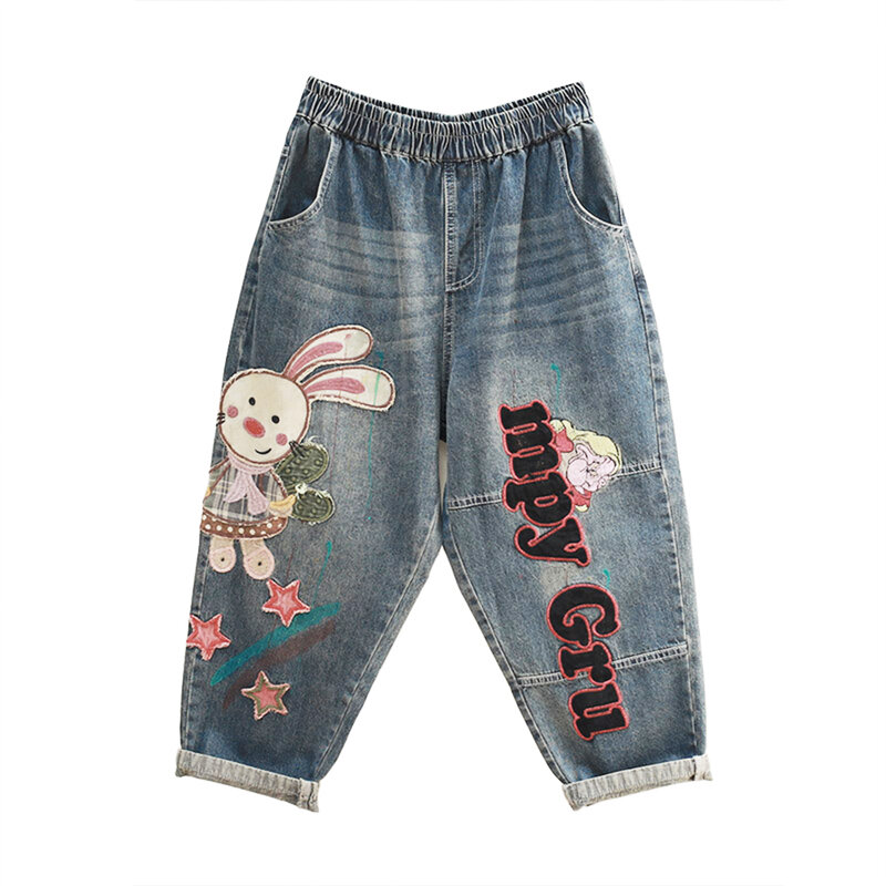 Pantalones vaqueros holgados con bordado de parche Retro para mujer, Jeans rasgados informales para niña linda, alta calidad, nuevo