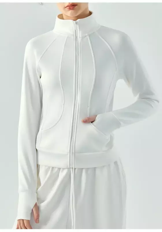 Спортивная куртка на молнии, Женская облегающая одежда с воротником-стойкой для бега, тренировок, йоги, фитнеса, Топ с длинным рукавом на осень и зиму.