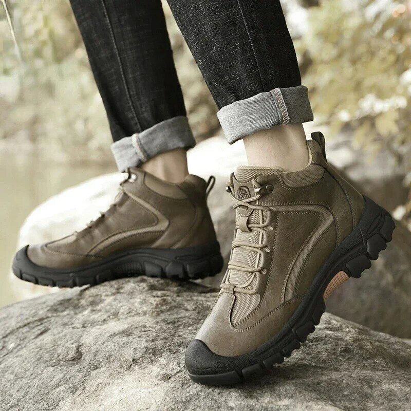 Мужские походные ботинки, винтажные повседневные кожаные Нескользящие кроссовки, обувь для отдыха