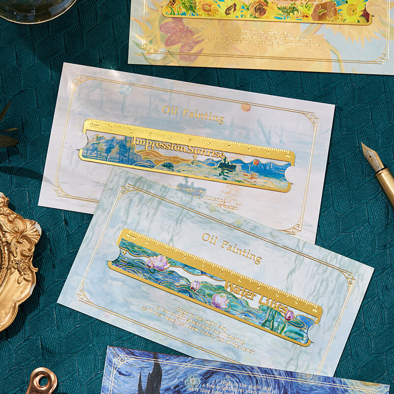 Penggaris pemandangan gunung Floral Retro pembatas buku kreatif untuk anak-anak 10cm penggaris buku tempel kuningan hadiah perlengkapan sekolah pelajar lucu