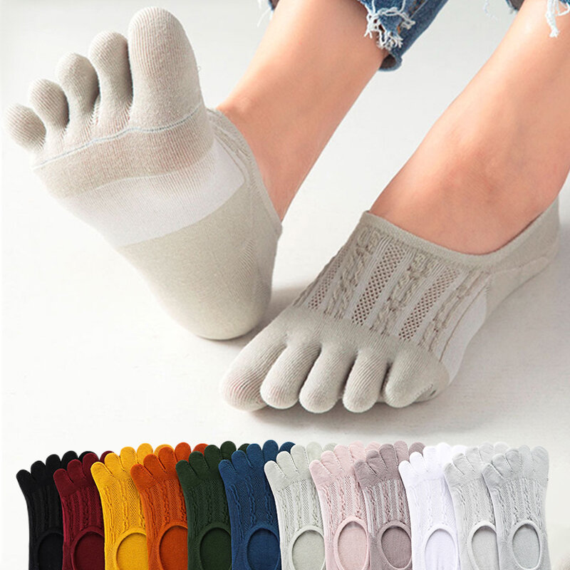Calcetines tobilleros invisibles de algodón para mujer, medias transpirables con punta abierta, elasticidad absorbente de sudor, 3 pares