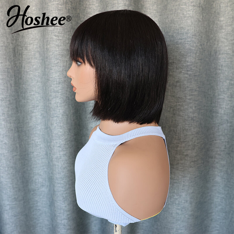 Pelucas de cabello humano Remy brasileño para mujer negra, corte Pixie corto y recto, sin pegamento, completamente hechas a máquina