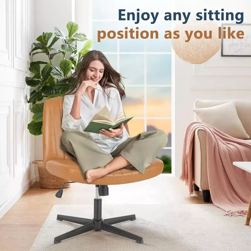 Chaise de bureau à jambes croisées, sans bras, large, sans roues, moderne, bureau à domicile, vanité en cuir réglable