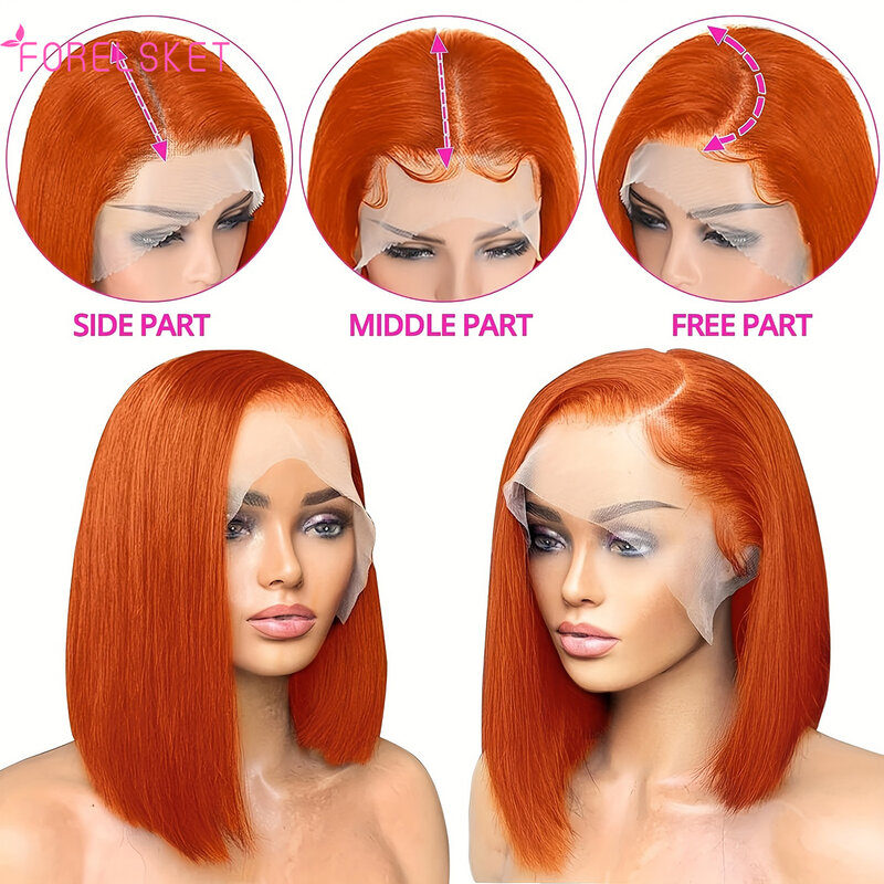 350# Colored Double Drawn Bob Wig Human Hair Bone Straight 13x4 HD Lace Front Wigs Pre Plucked Frontal Wig With Baby Hair Orange
