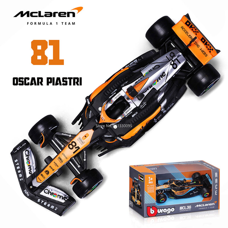 Bburago-coche británico GP Mclaren F1 Mclaren F1 MCL60 2023 #4 Lando Norris #81 Oscar Piastri, coche de aleación fundido a presión, juguete coleccionable, 1:43, P2