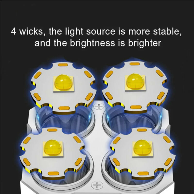 Senter LED terang Quad-Core, lampu senter kuat dapat diisi ulang Super terang pasukan khusus luar ruangan multi-fungsi