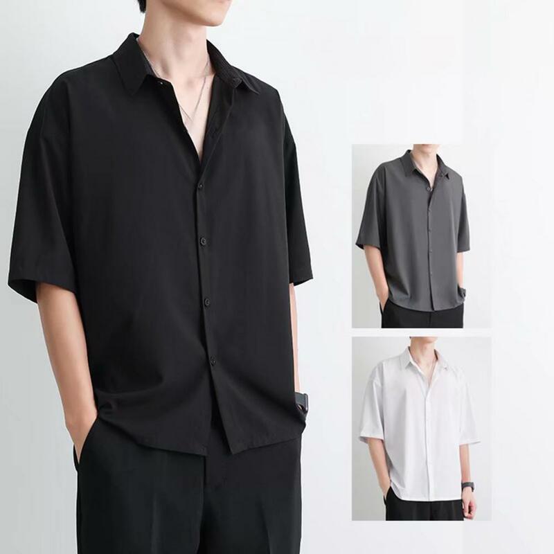 Men Casual Shirt Stylish Men's Summer Shirt with Turn-down Collar Single-breasted Design Soft Breathable Fabric Casual for Hot