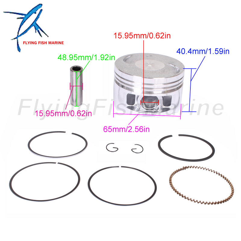 Outboard Motor 65W-11631-00-96 STD Piston Set & 67C-11603-00 01 Ring for Yamaha / F25-05020101 for Parsun HDX 25HP 30HP 40HP