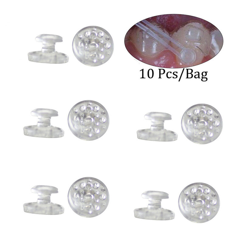 10 pz/borsa ortodonzia bottoni linguali gancio metallo trasparente materiale ceramico materiali dentali compositi accessori ortodontici